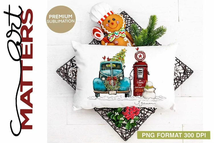 Holiday Vintage Truck Gas Pump - 300 DPI - Hand Painted