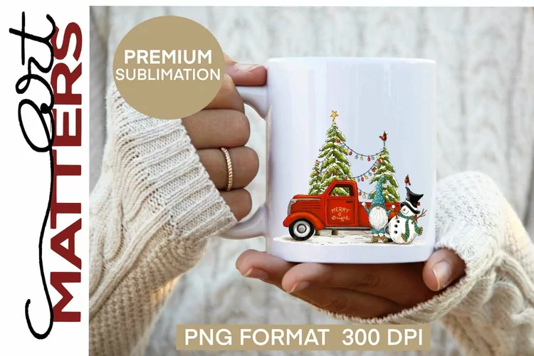 Vintage Truck | Merry Snowman Tree - 300 DPI
