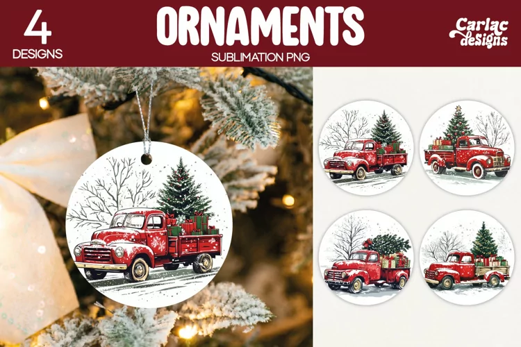 Christmas Ornament Sublimation, Vintage Truck Ornament