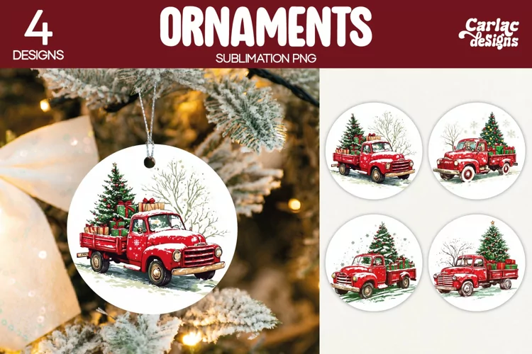 Christmas Ornament Sublimation, Vintage Truck Ornament