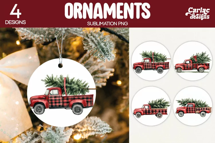 Christmas Ornament Sublimation, Vintage Truck Ornament