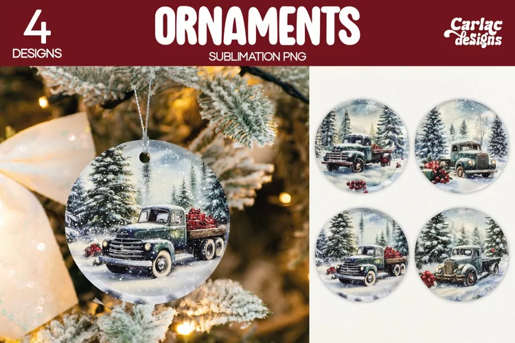 Christmas Ornament Sublimation, Vintage Truck Ornaments