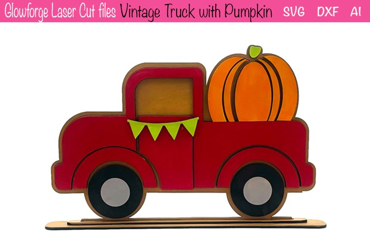 Vintage Truck with Pumpkin Shelf Sitter Laser Cut Glowforge example image 1