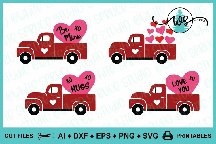 Vintage Truck with Valentine Hearts, Valentine SVG, Love SVG