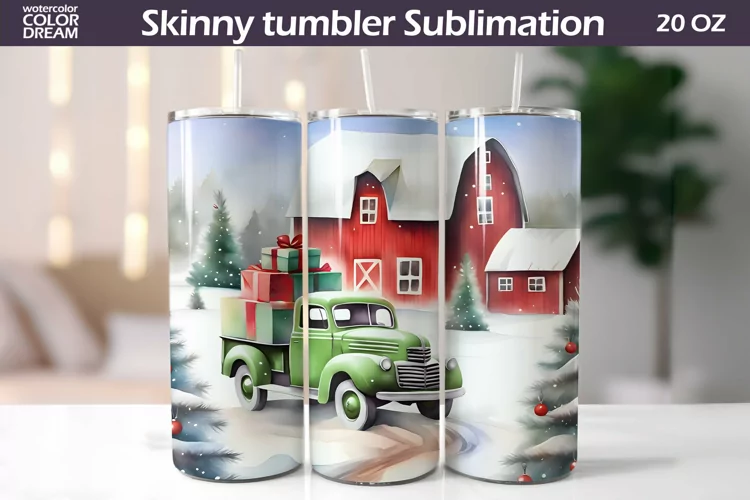 Vintage Truck Tumbler Sublimation | Christmas Farm Tumbler