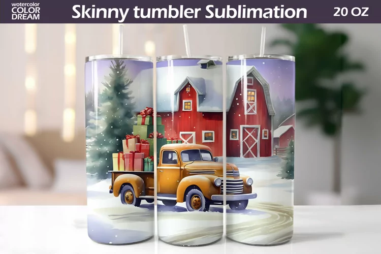 Vintage Truck Tumbler Wrap | Christmas Farm Tumbler