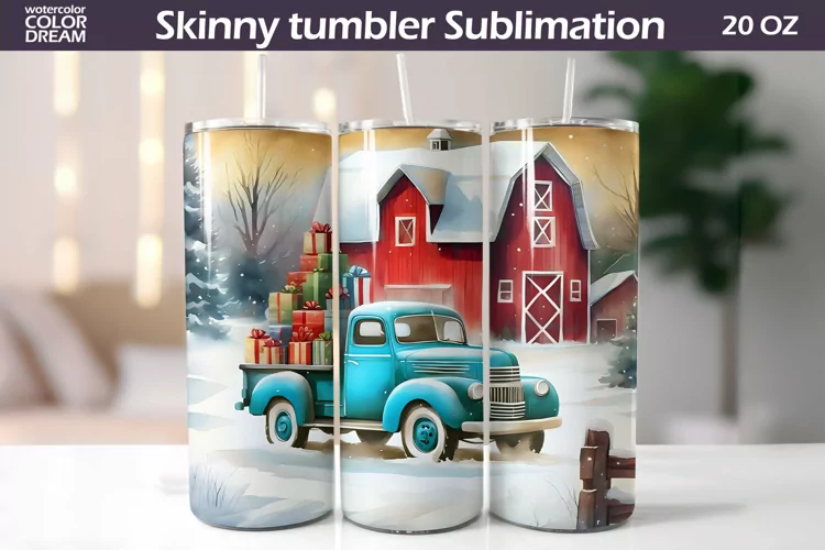 Vintage Truck Tumbler Wrap | Christmas Farm Tumbler