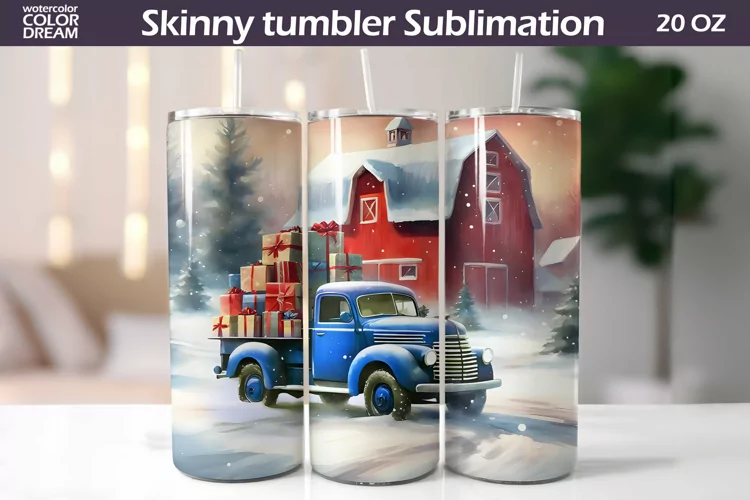 Vintage Farm Truck Tumbler | Christmas Tumbler Sublimation