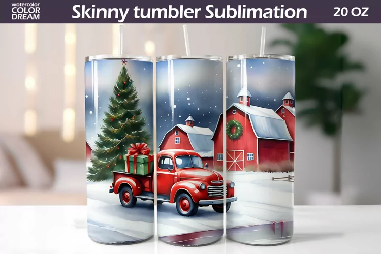 Farm Red Truck Tumbler | Christmas Tumbler Sublimation