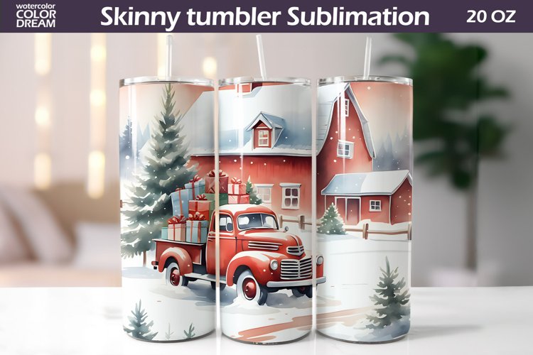 Farm Red Truck Tumbler | Christmas Tumbler Sublimation