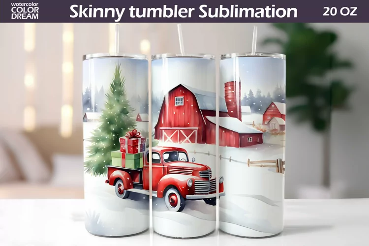 Farm Red Truck Tumbler | Christmas Tumbler Sublimation
