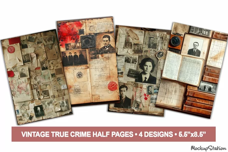 Vintage True Crime Junk Journal Horror Pages for Scrapbook