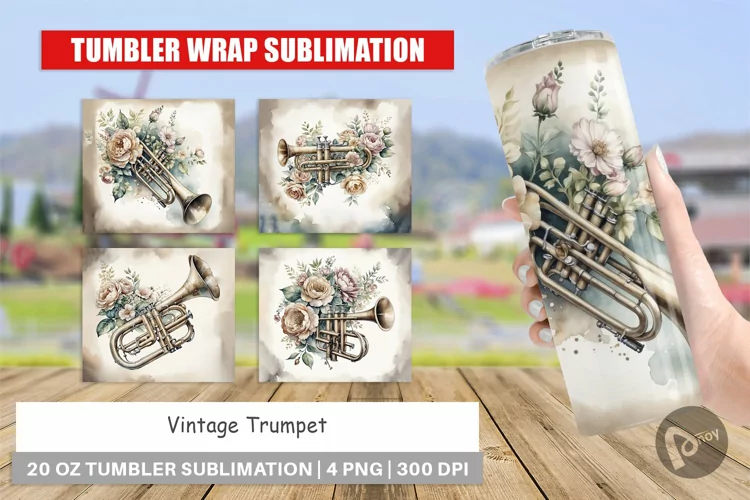 Tumbler Wrap Vintage Trumpet