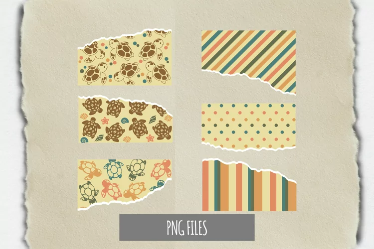 Vintage Turtle Pattern with Vintage Color Torn Paper