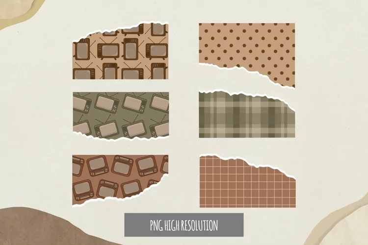 Vintage TV Pattern Torn Paper - Scrapbooking PNG