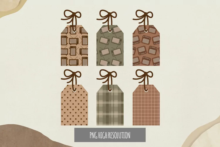 Vintage TV Patterned Shaped Tags