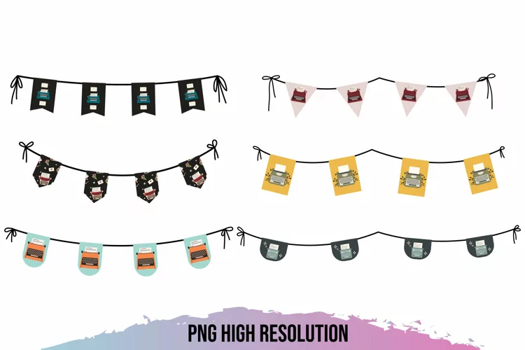 Vintage Typewriter Seamless Pattern Bunting Banner Sets