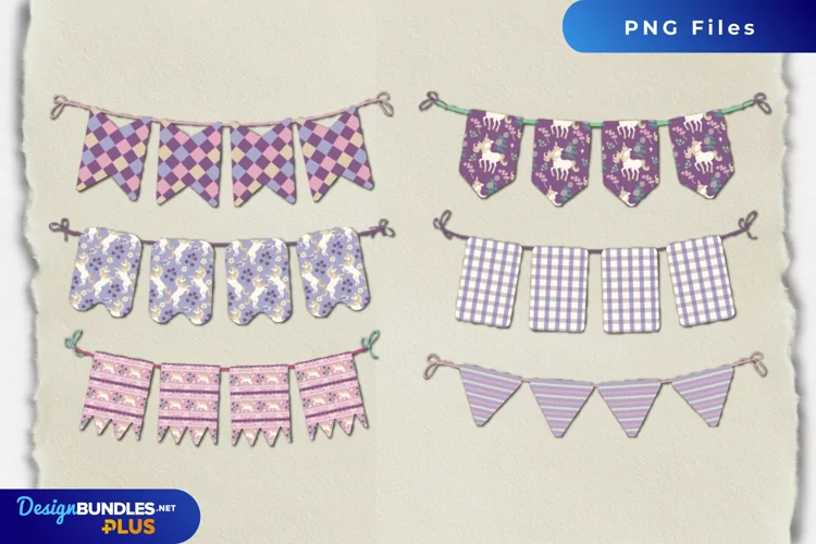 Vintage Unicorn and Floral Seamless Pattern Bunting Banner