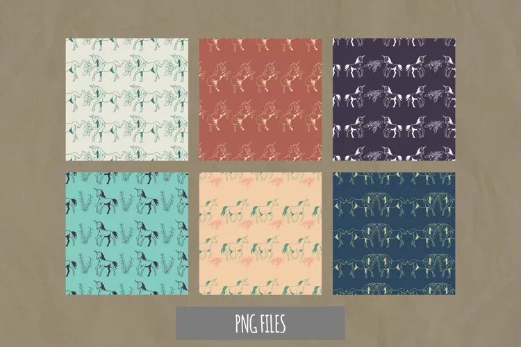 Vintage Unicorn and Floral Seamless Pattern Paper Pack