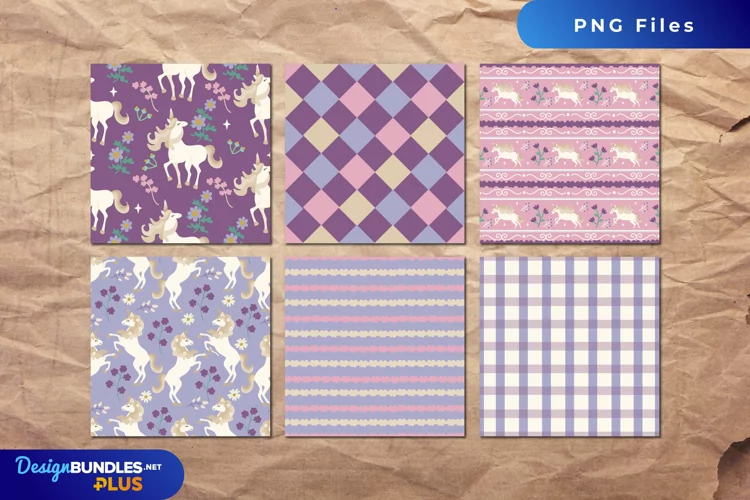 Vintage Unicorn and Floral Seamless Pattern Paper Pack