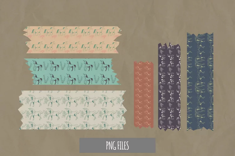 Vintage Unicorn and Floral Seamless Pattern Tape