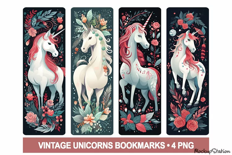Unicorn Bookmarks PNG Printable | Rainbow Unicorns Designs