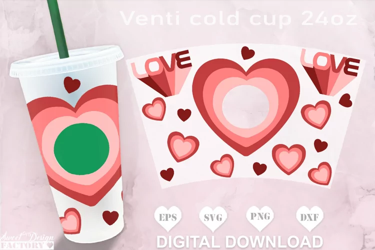 Vintage hearts starbucks cup svg, retro love starbucks cup