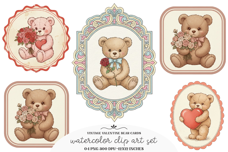 Vintage Valentine Bear Cards Printable