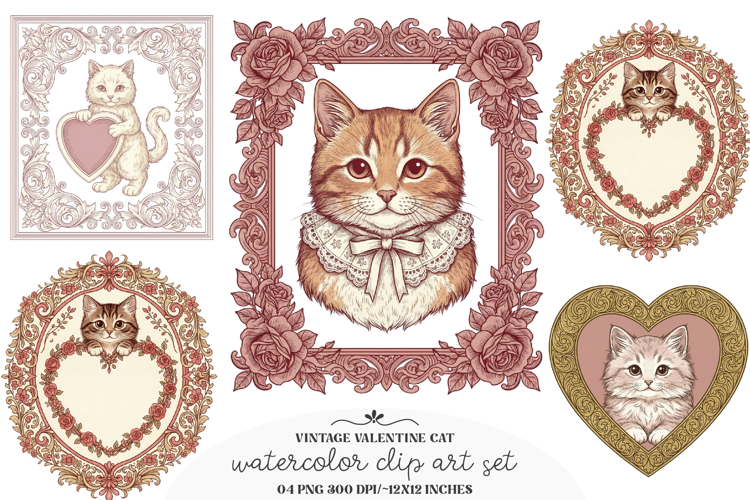 Vintage Valentine Cat Label Printable - Valentine Cat Png
