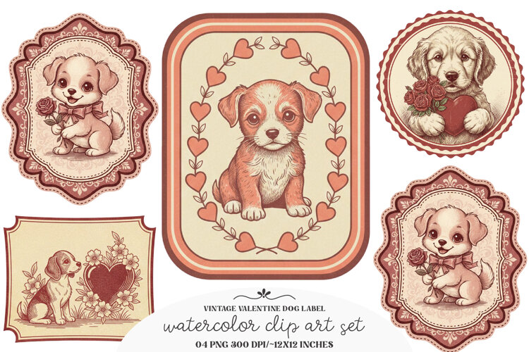 Vintage Valentine Dog Label Printable example image 1