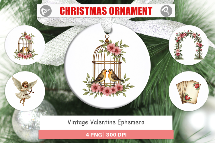 Vintage Valentine Ephemera Ornament