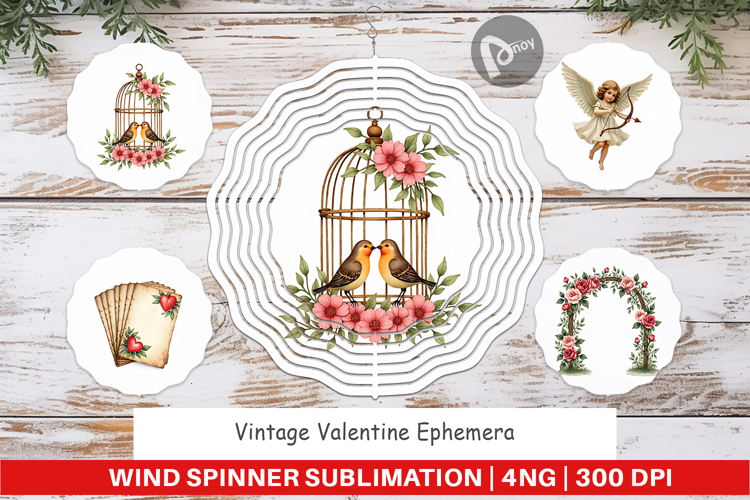 Vintage Valentine Ephemera Wind Spinner