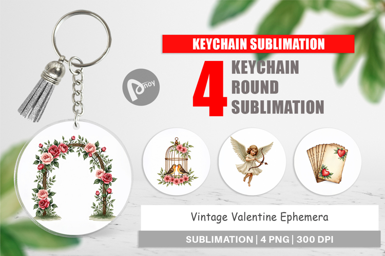 Vintage Valentine Ephemera Keychain