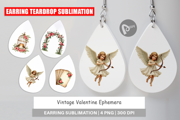 Vintage Valentine Ephemera Earring