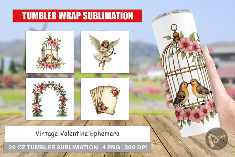 Vintage Valentine Ephemera Tumbler