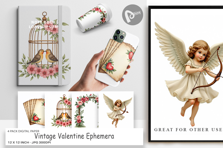Vintage Valentine Ephemera Digital Paper