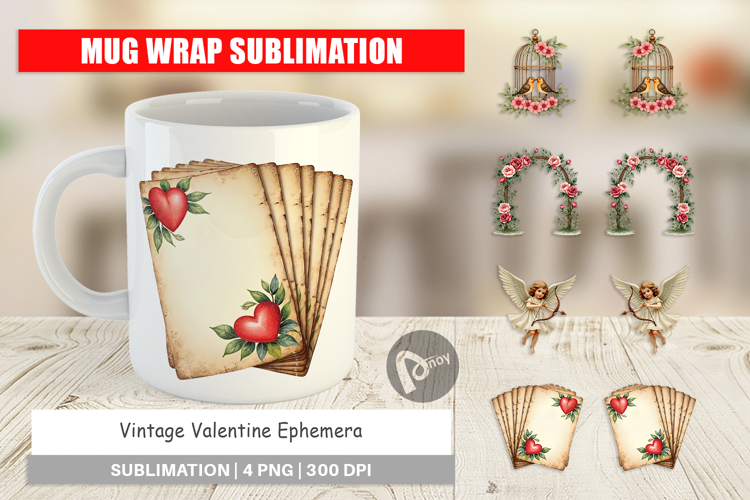 Vintage Valentine Ephemera Mug Wrap