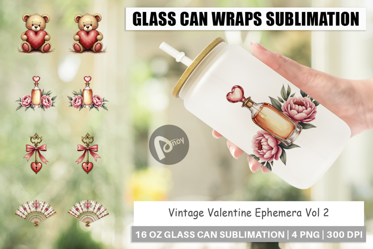 Vintage Valentine Ephemera Glass Can