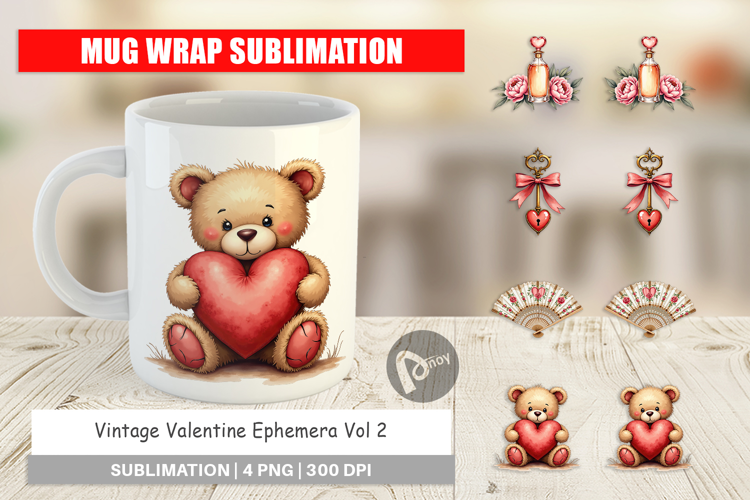 Vintage Valentine Ephemera Mug Wrap