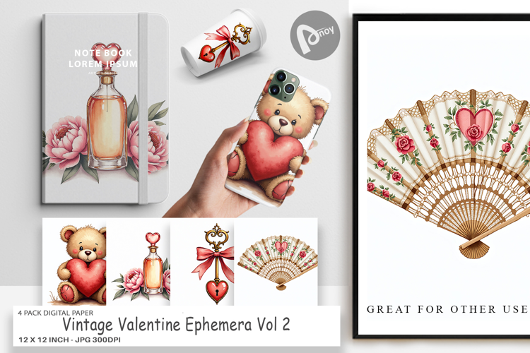 Vintage Valentine Ephemera Digital Paper