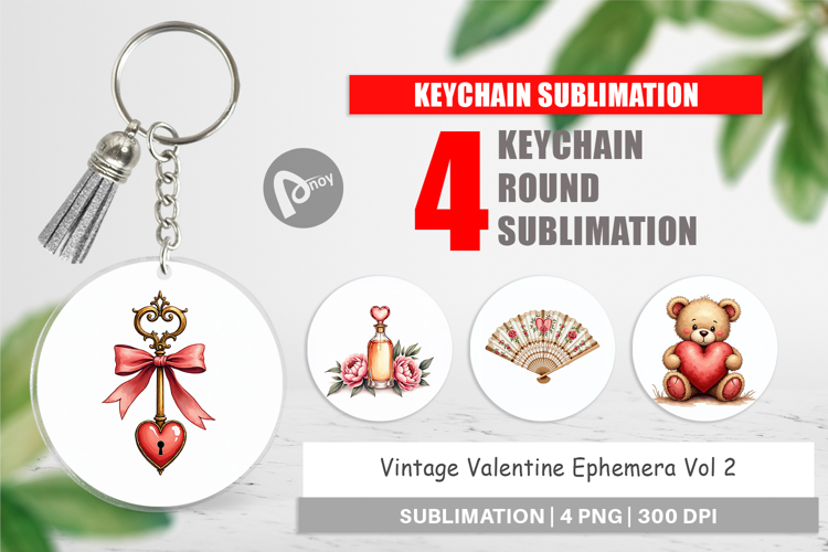 Vintage Valentine Ephemera Keychain