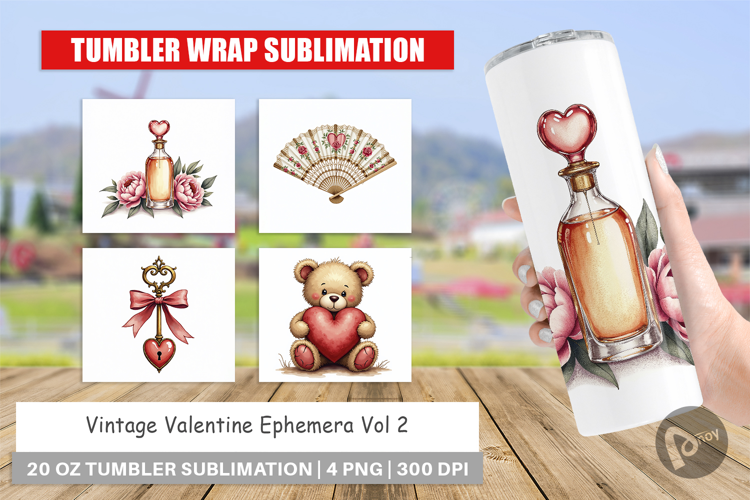 Vintage Valentine Ephemera Tumbler