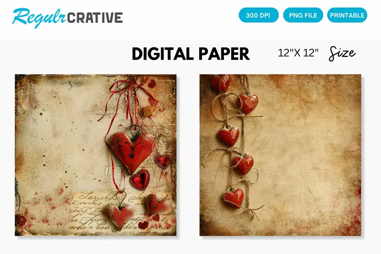 Vintage Valentine's Day Charm Seamless Digital Paper