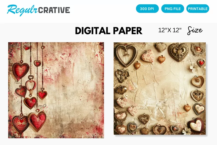 Vintage Valentine's Day Charm Seamless Digital Paper