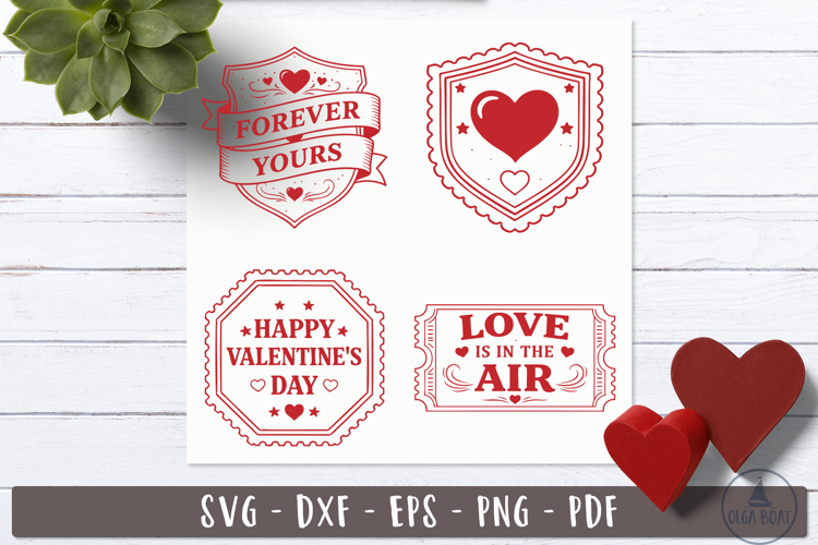 Vintage Valentine stamp SVG Love Badges design