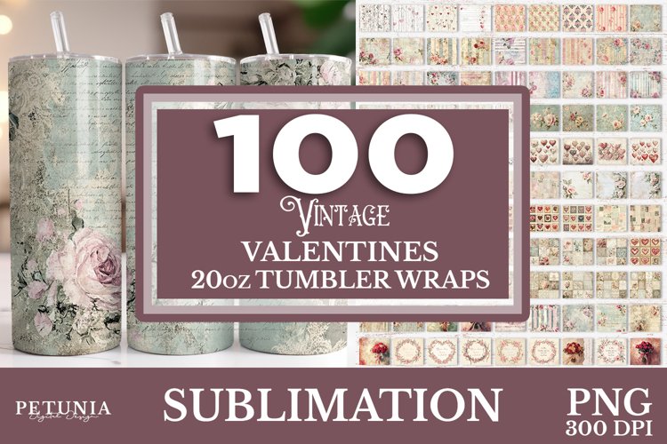 Vintage valentines day wrap designs being used as trendy and popular vintage valentines day sublimation 20 oz tumbler wrap prints