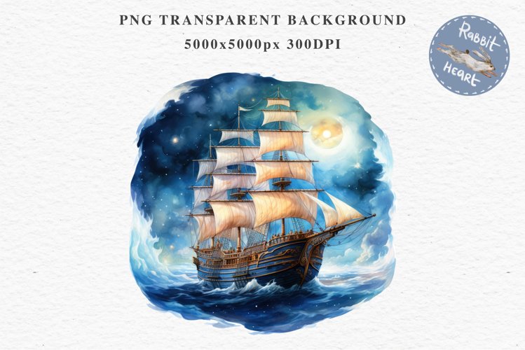 Vintage Victorian Wooden Ship Clipart Night Nautical PNG Art Watercolor Transparent wedding invitation shirt designs sublimation printable bloom architecture Antique Victorian wooden ship clipart, vintage nautical, 19th-century ship art, oceanic decor