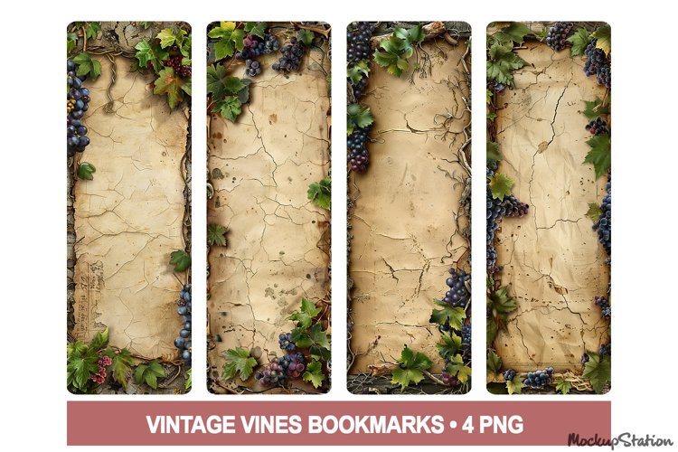 Vines on Old Paper Bookmarks Printable PNG | Blank Vintage example image 1