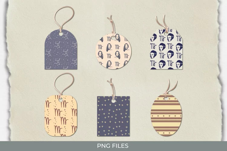Vintage Virgo Sign Seamless Pattern Shaped Tags