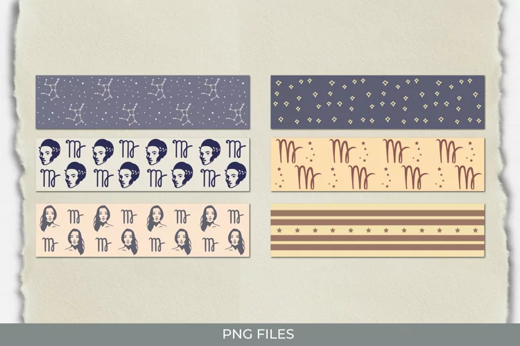 Vintage Virgo Sign Seamless Pattern Strips